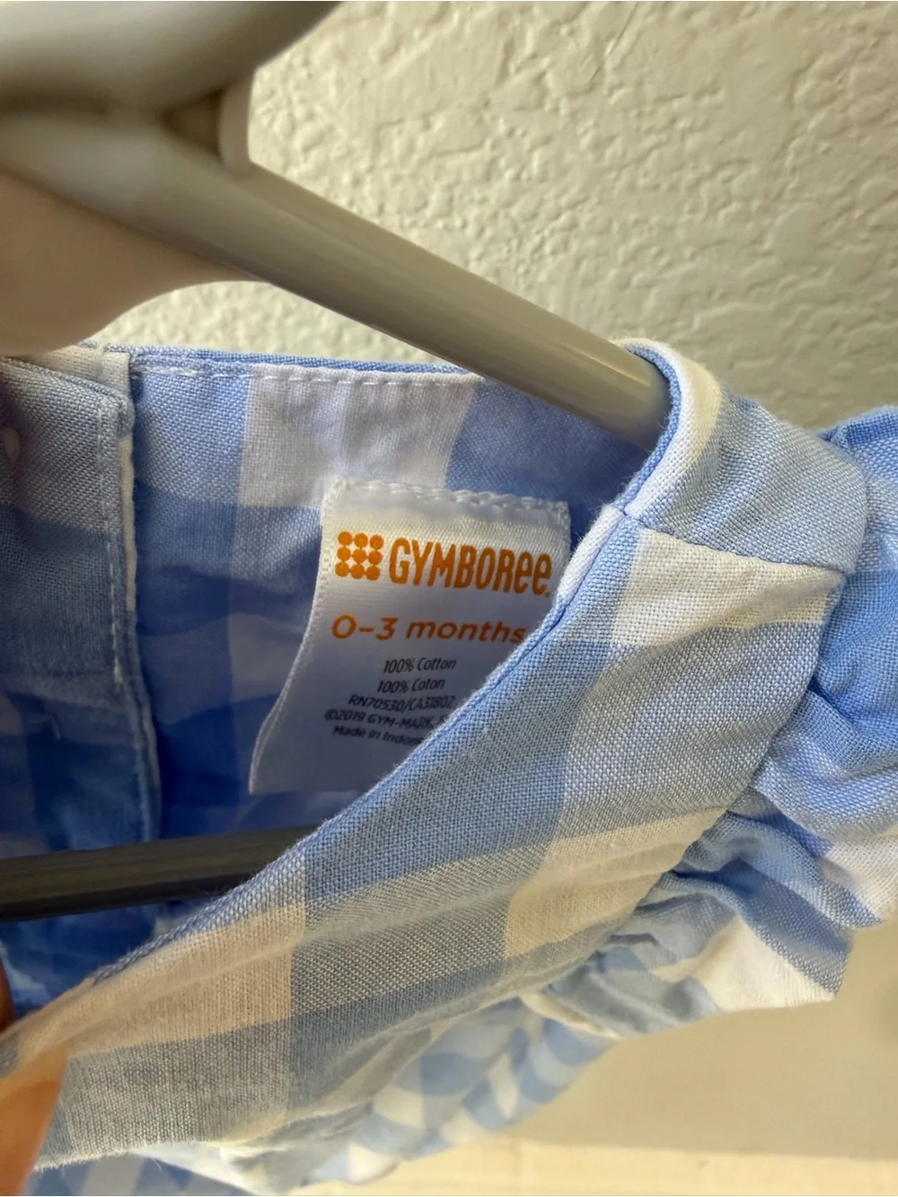 Gymboree Light Blue & White Gingham Baby Romper